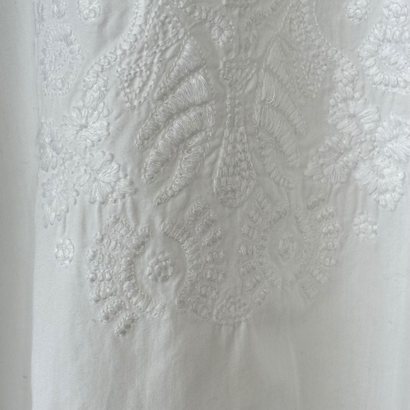 H&M L.O.G.G.White Embroidered Blouse Top Button Down Cotton Shirt Women's Size 4 - Picture 5 of 10